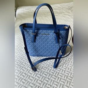 Michael Kors Jet Set Travel Extra-Small Logo Top-Zip Tote Bag Blue